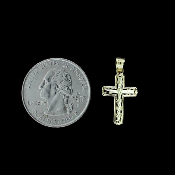 Real 10K Yellow Gold Diamond Cut Cross Pendant - Picture 4 of 6